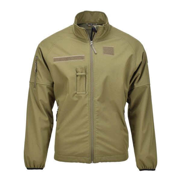Original Dutch Military soft shell jacket in olive with zippered pockets and vented armpits for breathability and durability