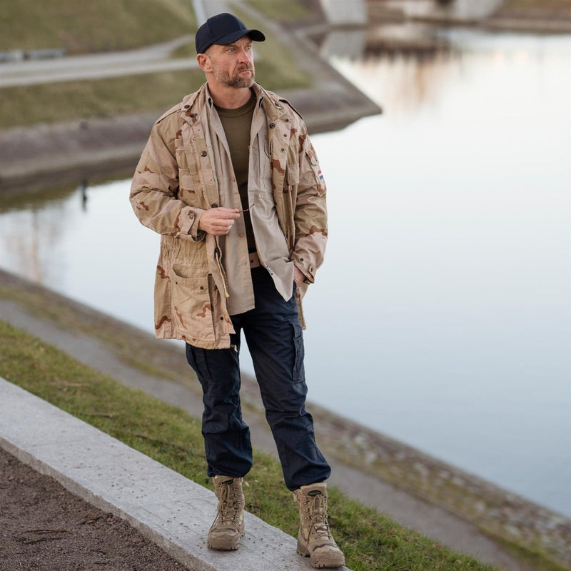 Pantalon de travail militaire néerlandais d'origine pour homme, genoux renforcés, poches cargo, bleu