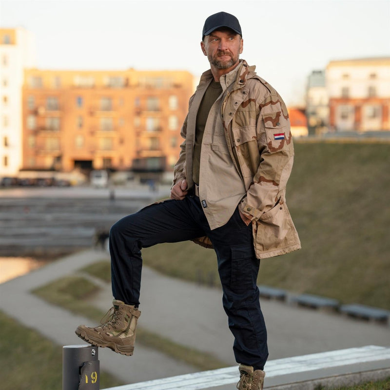 Pantalon de travail militaire néerlandais d'origine pour homme, genoux renforcés, poches cargo, bleu
