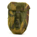 Original British Army woodland camo waist pouch with quick-release buckle for carrying water bottle or canteen securely.