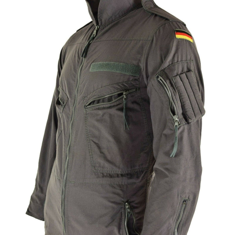 Original German army cotton jumpsuit coverall with German flag patch and zippered pockets on sleeve and chest