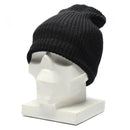 Vintage black German army winter knitted beanie with windproof lining displayed on a white mannequin head.