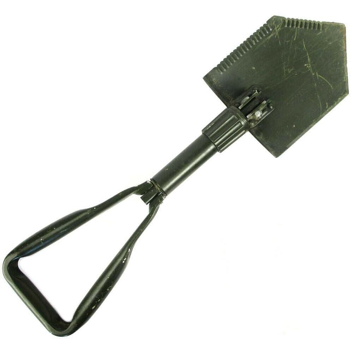 Original BW-Klappschaufel der Bundeswehr in Grün, kompakt und langlebig für den Survival- und Outdoor-Einsatz.
