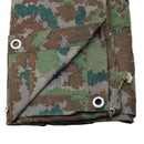 Folded vintage German military camouflage poncho tent with metal grommets for versatile outdoor shelter use.
