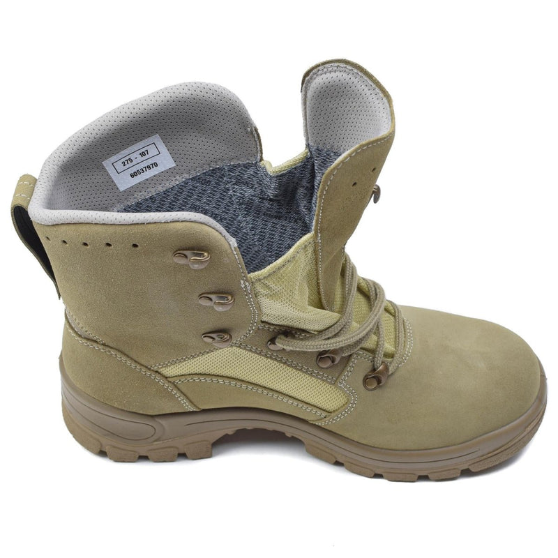 Khaki waterproof German military tactical boot with rubber sole and lace closure, breathable and lightweight design