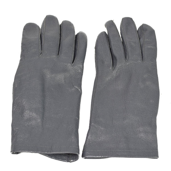 Pair of original gray leather gloves from German army tactical military surplus, durable and vintage style.