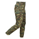 Greek army BDU pants in lizard camouflage with reinforced knees, durable military surplus outdoor trousers