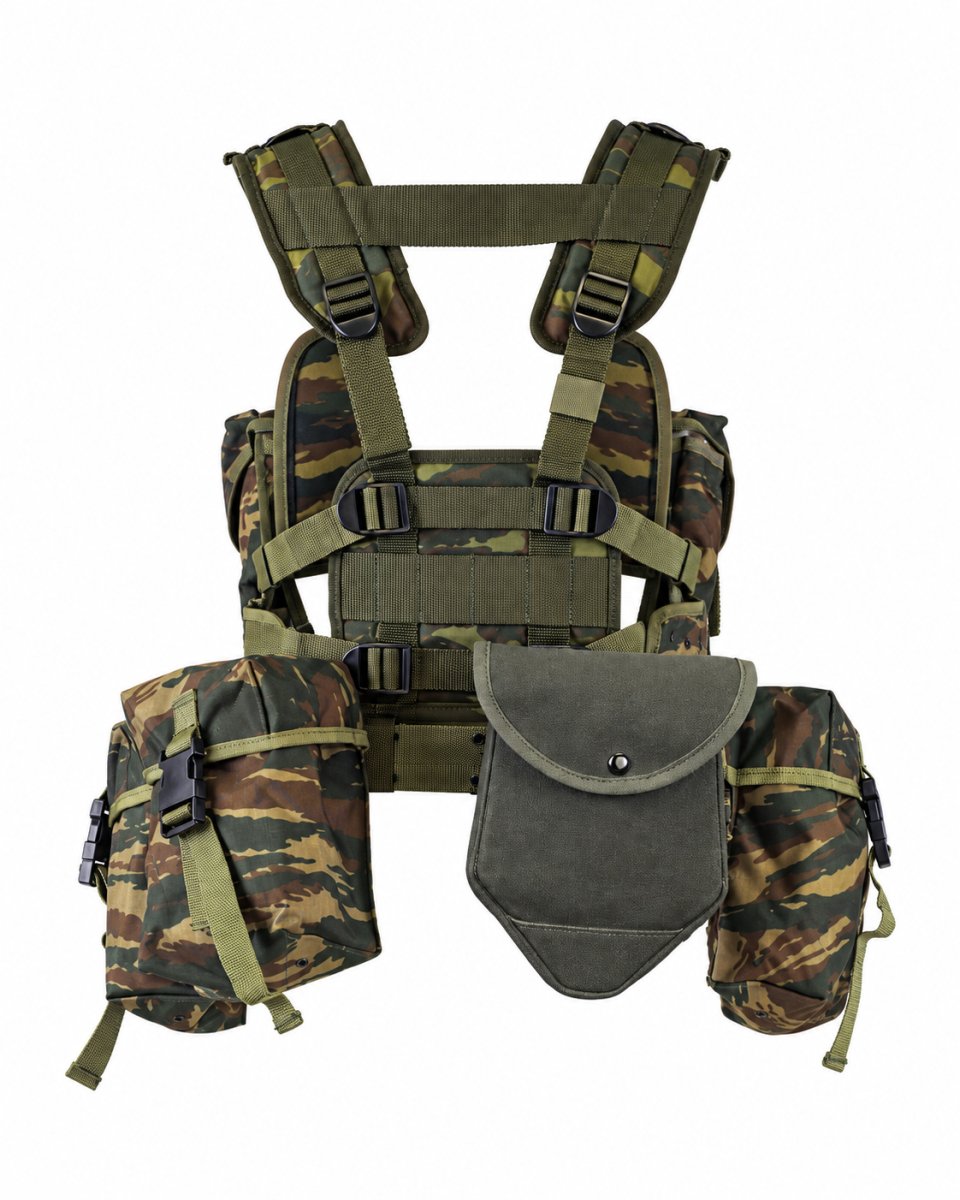 Original Greek Army Tactical Load Bearing Vest 8-Piece Lizard Camouflage
