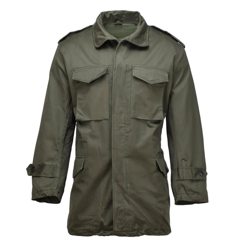 Original Greek military M65 field jacket in olive with multiple pockets and durable weather-resistant fabric.