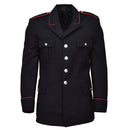 Original Italian military black wool Carabinieri formal jacket with red stripes and silver buttons, new and elegant design.