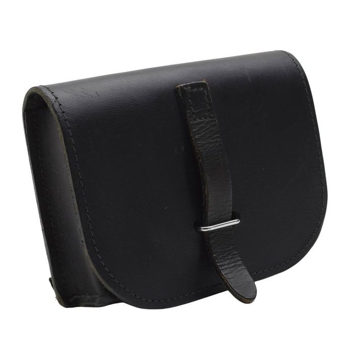 Original Italian Military Magazine Pouch small Leather Metal Buckles Black - GoMilitar