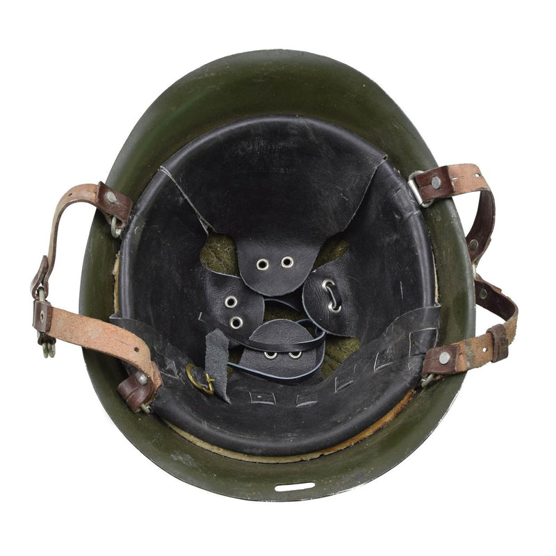 Casco de acero táctico militar rumano original M73 paracaidista chinstrap oliva