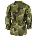 Back view of Original Swedish army M90 splinter camo jacket with adjustable waist and military field design