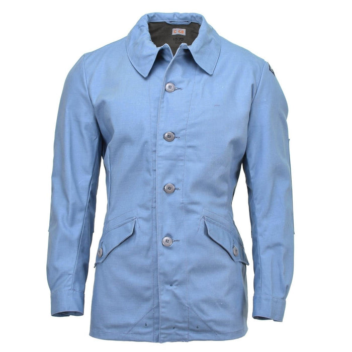 Veste d'uniforme de la défense civile suédoise originale denim bleu clair vintage NOUVEAU - GoMilitar