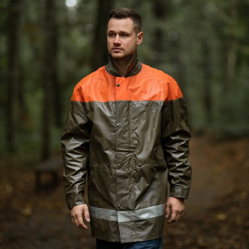 Original Swiss army rain jacket olive civil protection waterproof long coat NEW - GoMilitar