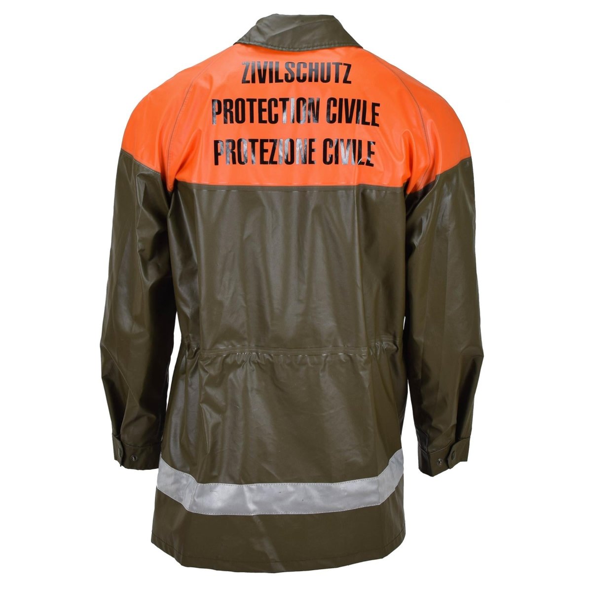 Original Swiss Civil Protection Waterproof Rain Jacket Long Coat Olive
