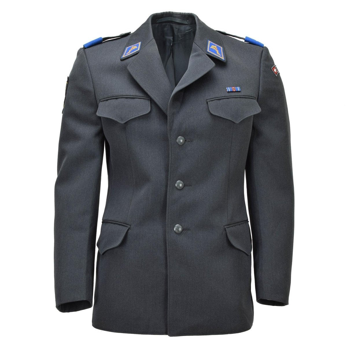 Swiss Military Field Jacket Vintage Buttoned Shoulder Epaulets Wool Gray