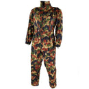 Swiss military Alpenflage camouflage coverall suit with multiple pockets and durable, abrasion-resistant fabric design.
