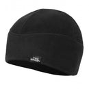 Black lightweight fleece watch hat beanie with flat seams for outdoor winter warmth and comfort