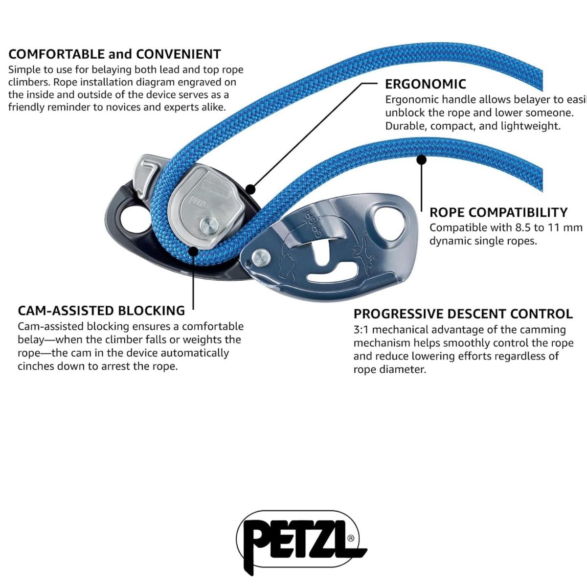 PETZL GRIGRI Assicuratore Frenata assistita Arrampicata Discesa in corda doppia Arancione