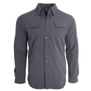 Slim fit TEXAR long-sleeve military shirt in dark gray, durable, breathable fabric with button-up front and chest pockets.