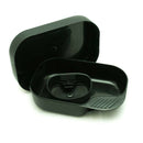 Open black Wildo Camp Box kit showing compact BPA-free plastic mess kit with plates and cup compartments