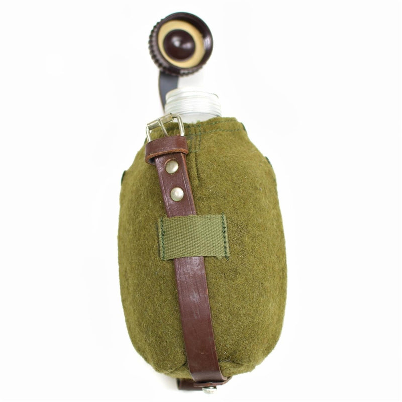 Original Romanian canteen cup felt cover vintage retro Water bottle lightweight leather strap