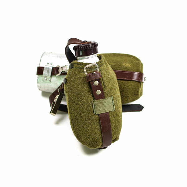 Original Romanian canteen cup felt cover vintage retro Water bottle lightweight leather strap