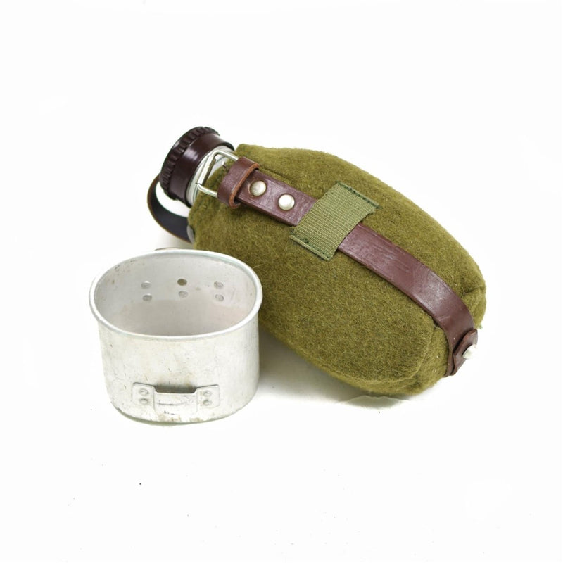 Original Romanian canteen cup felt cover vintage retro Water bottle lightweight aluminum leather strap