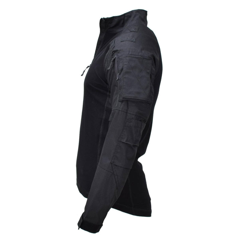 Mil-Tec Brand Military style black tactical field troops combat shirt TYPE 2 attachment loops hook and loop attachments