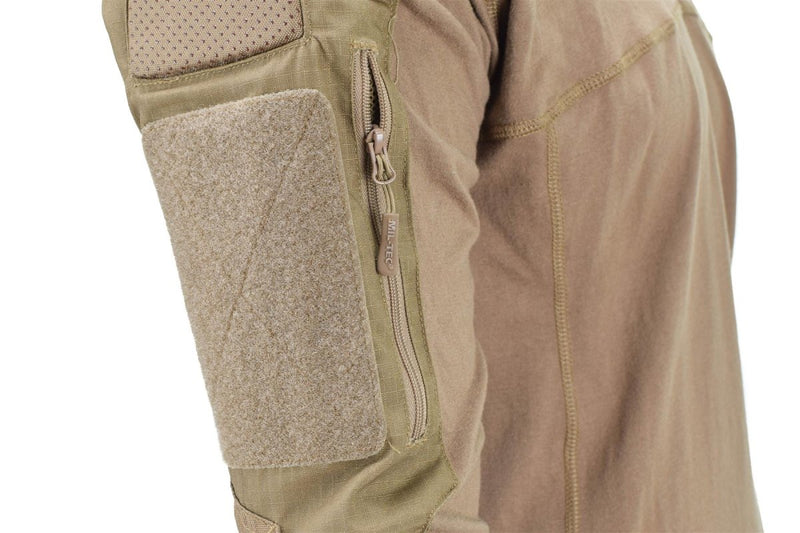 Mil-Tech Brand Military Style Troops combat shirts dark coyote color BDU rank patch panels on sleeves