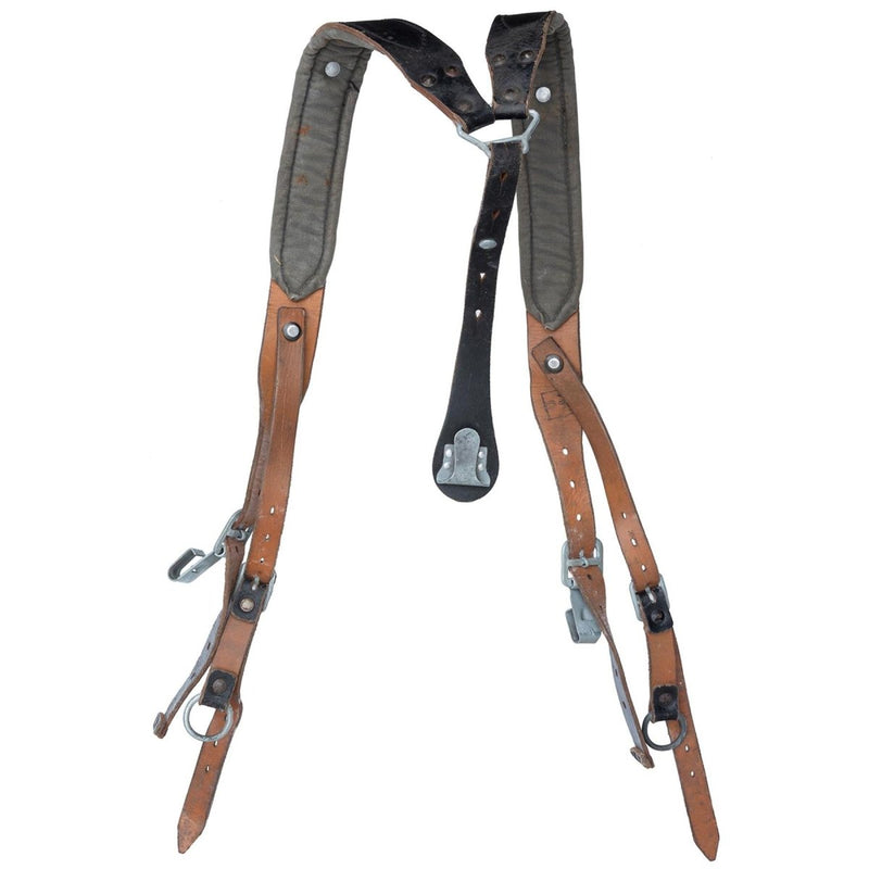 Original Austrian army Y-Strap braces genuine leather vintage
