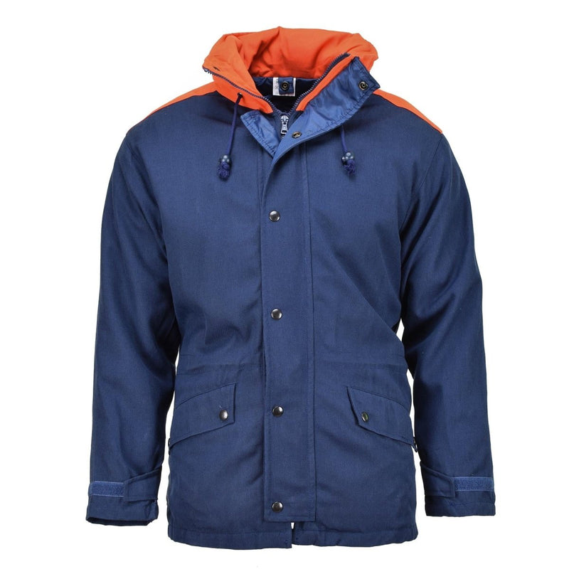 Original Italian Trilaminate Navy Parka Jacket Hooded Vintage Waterproof adjustable collar waist and cuffs double storm flap