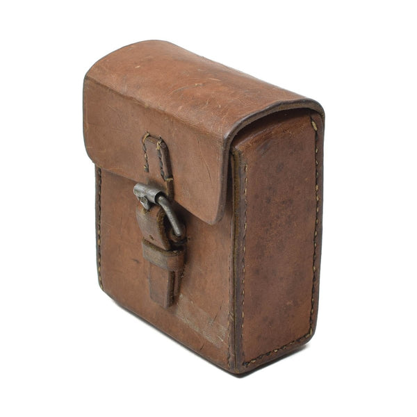 Original vintage Swedish military hard leather belt pouch universal magazine bag metal buckle